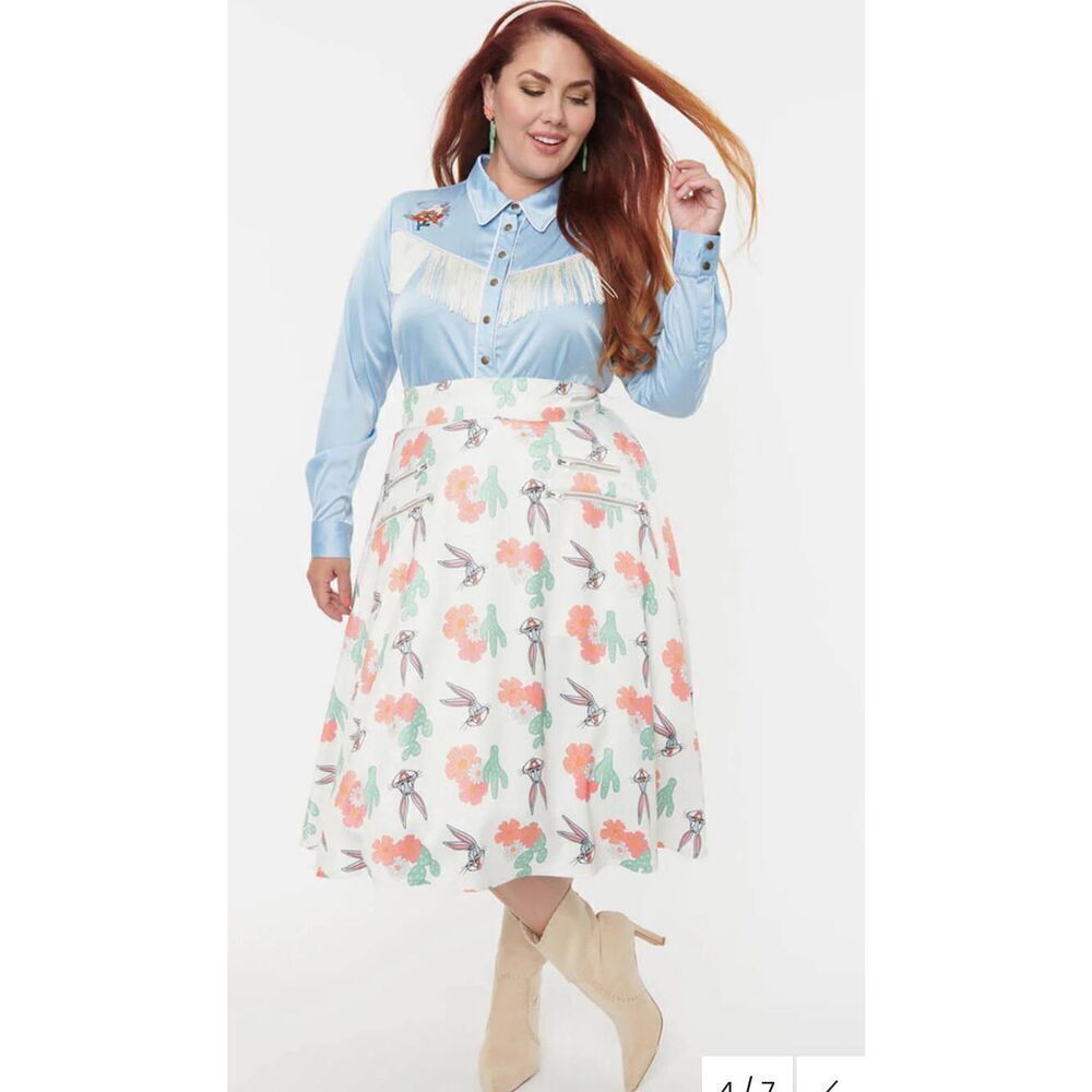 Unique Vintage X Looney Tunes Vivien Bugs Bunny Cactus 40'S Swing Skirt NWT Plus